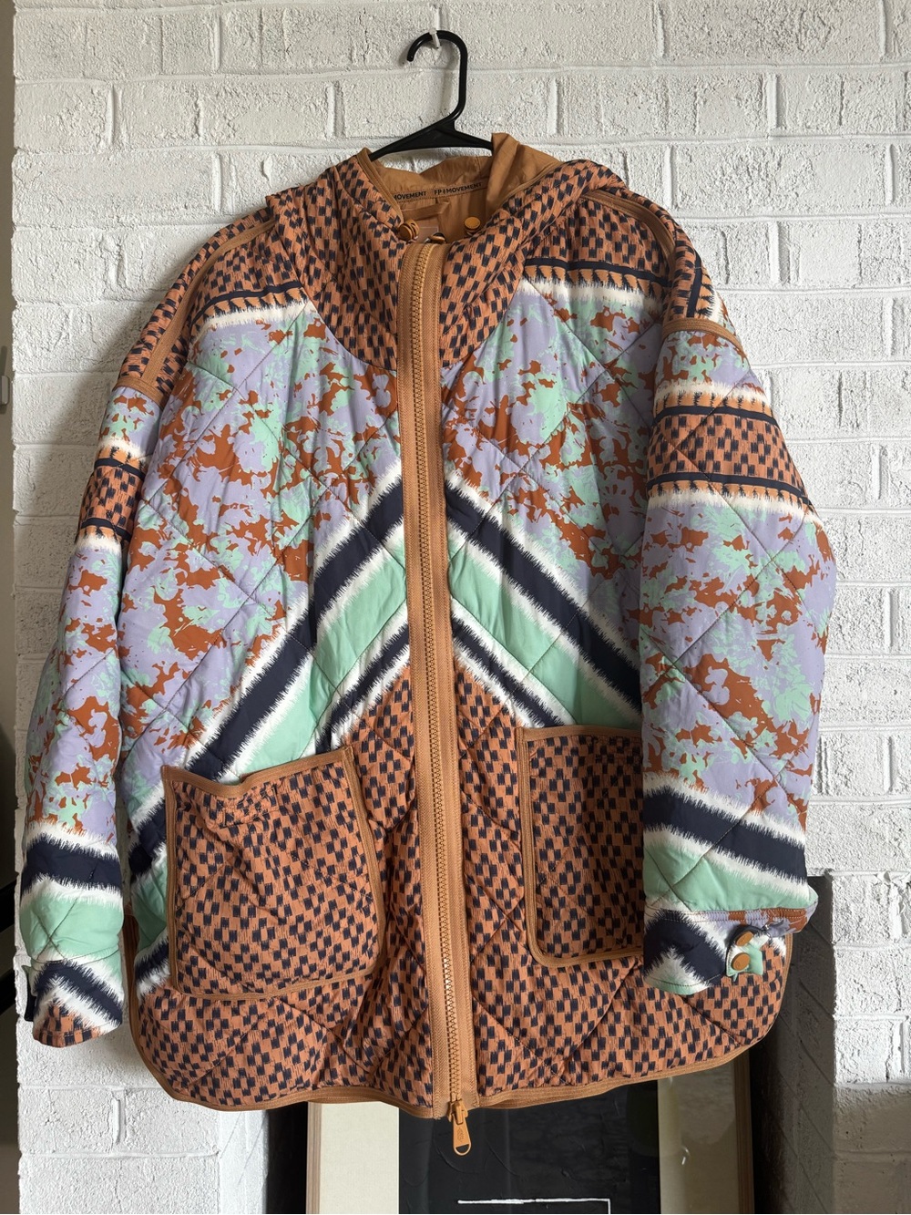 Free people pria packable puffer Quilted Oversized Jacket in Brown, Mint & Lilac